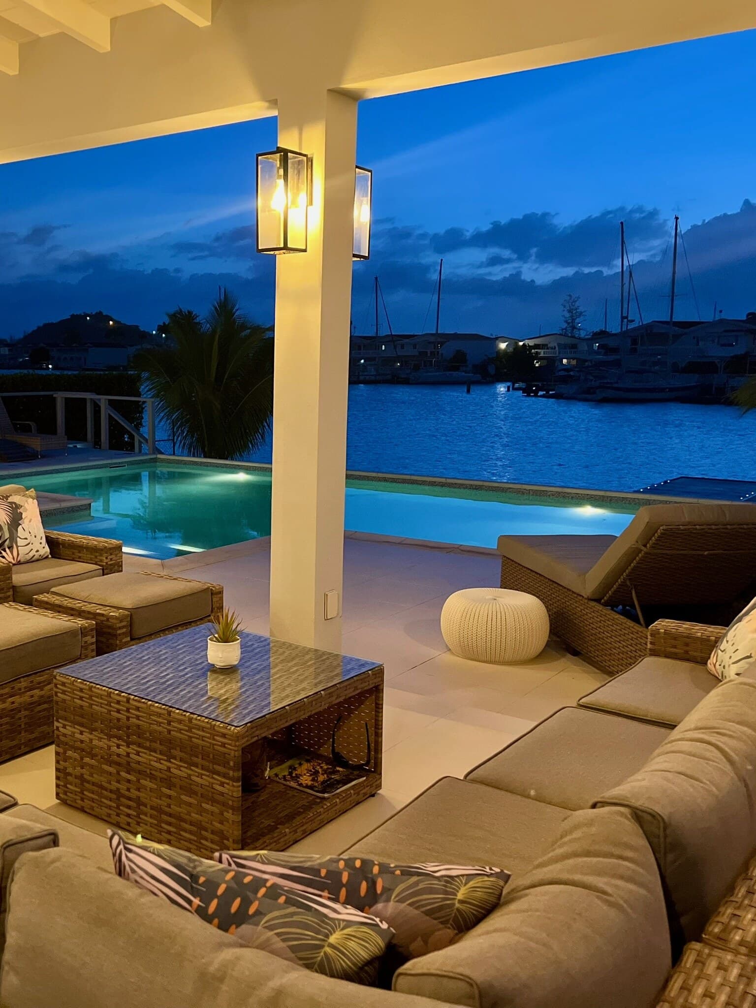 Waterside lounging after sunset