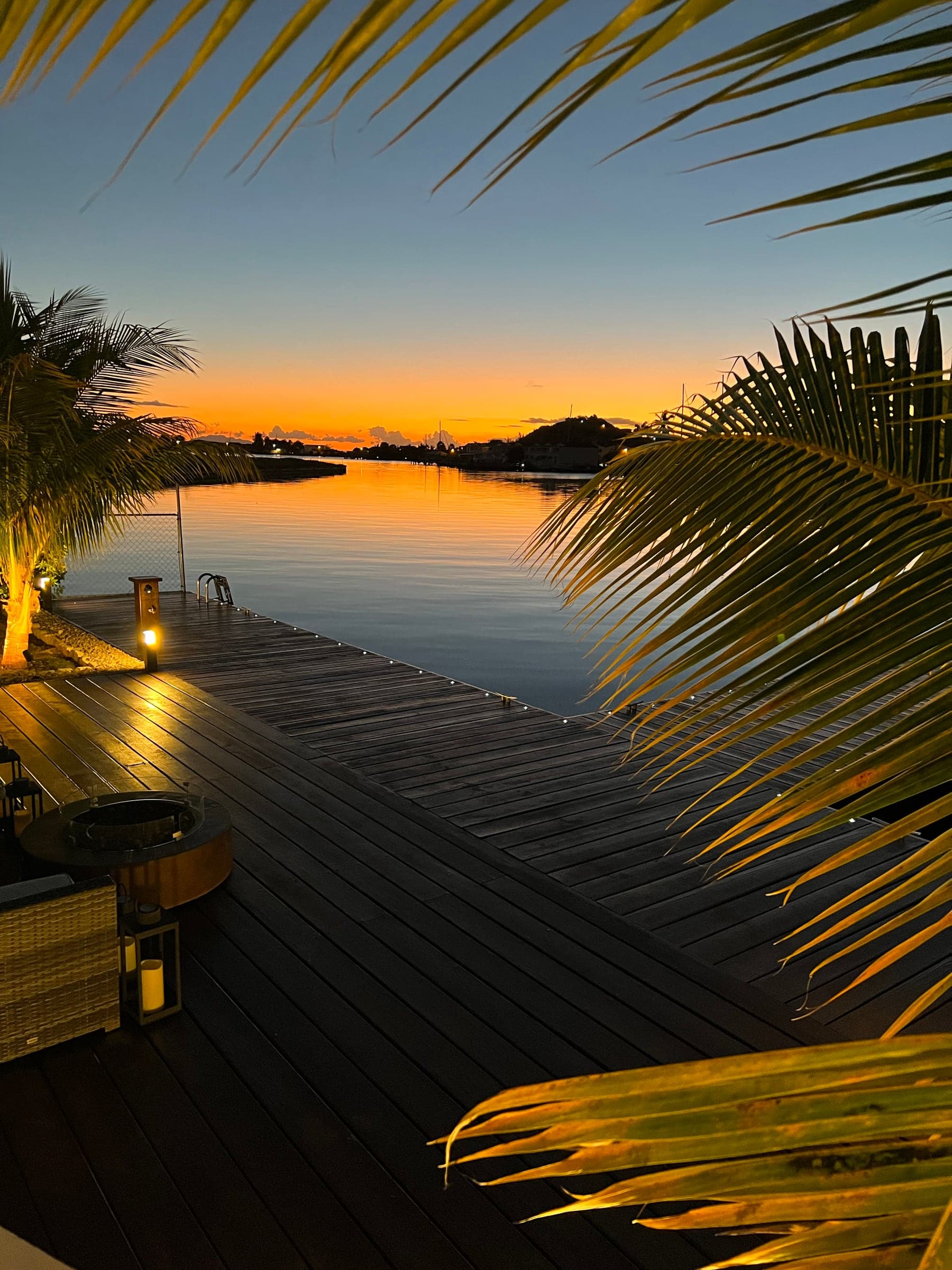 Golden sunset views from the private dock
