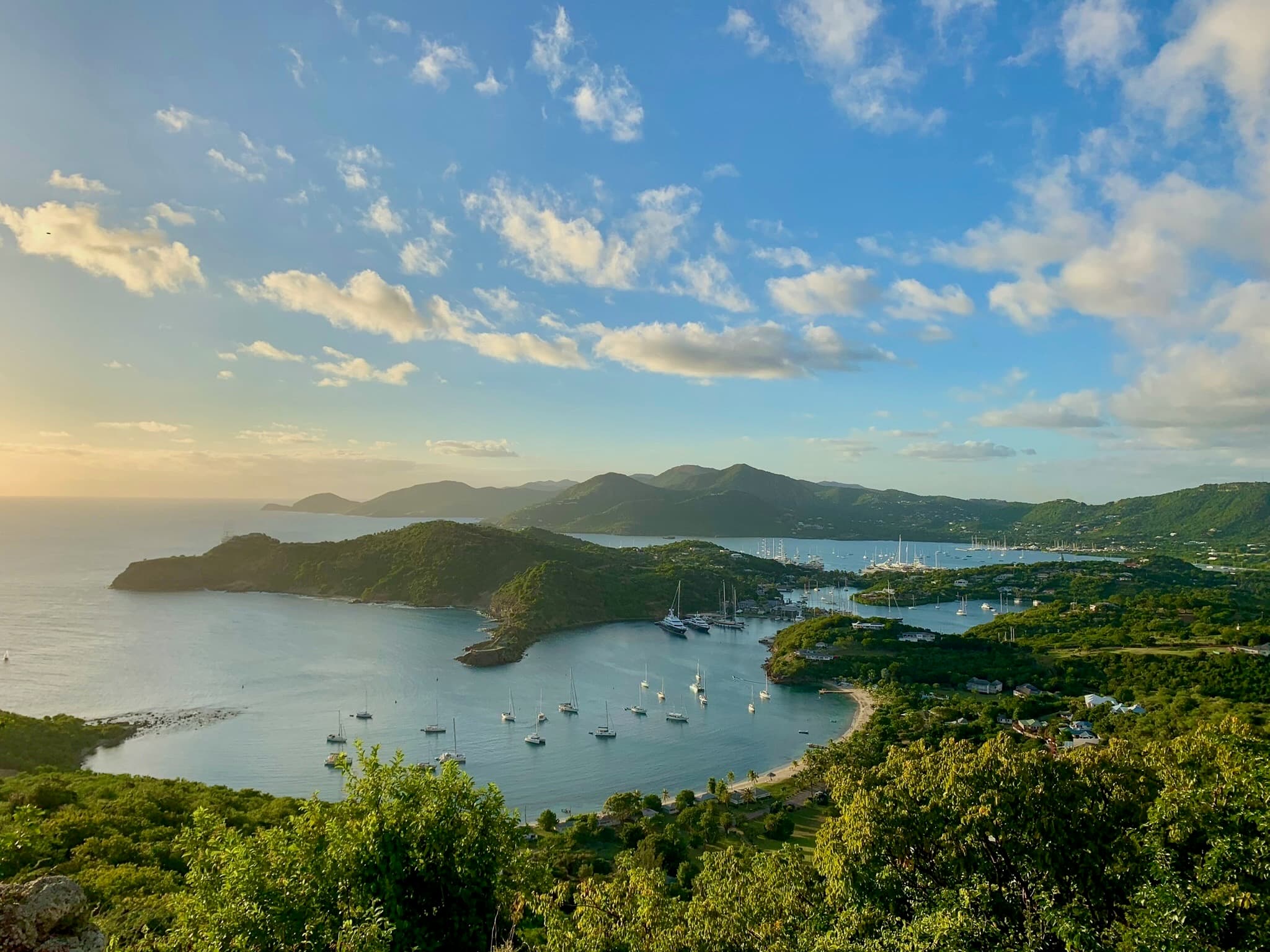 Sunset view across the Antiguan coastline from Shirley Heights